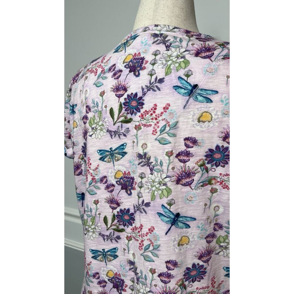 SUNDANCE (XL) Floral Dragonfly V-Neck Tee Shirt-Cottagecore-Boho-Garden-Lavender - Picture 5 of 9